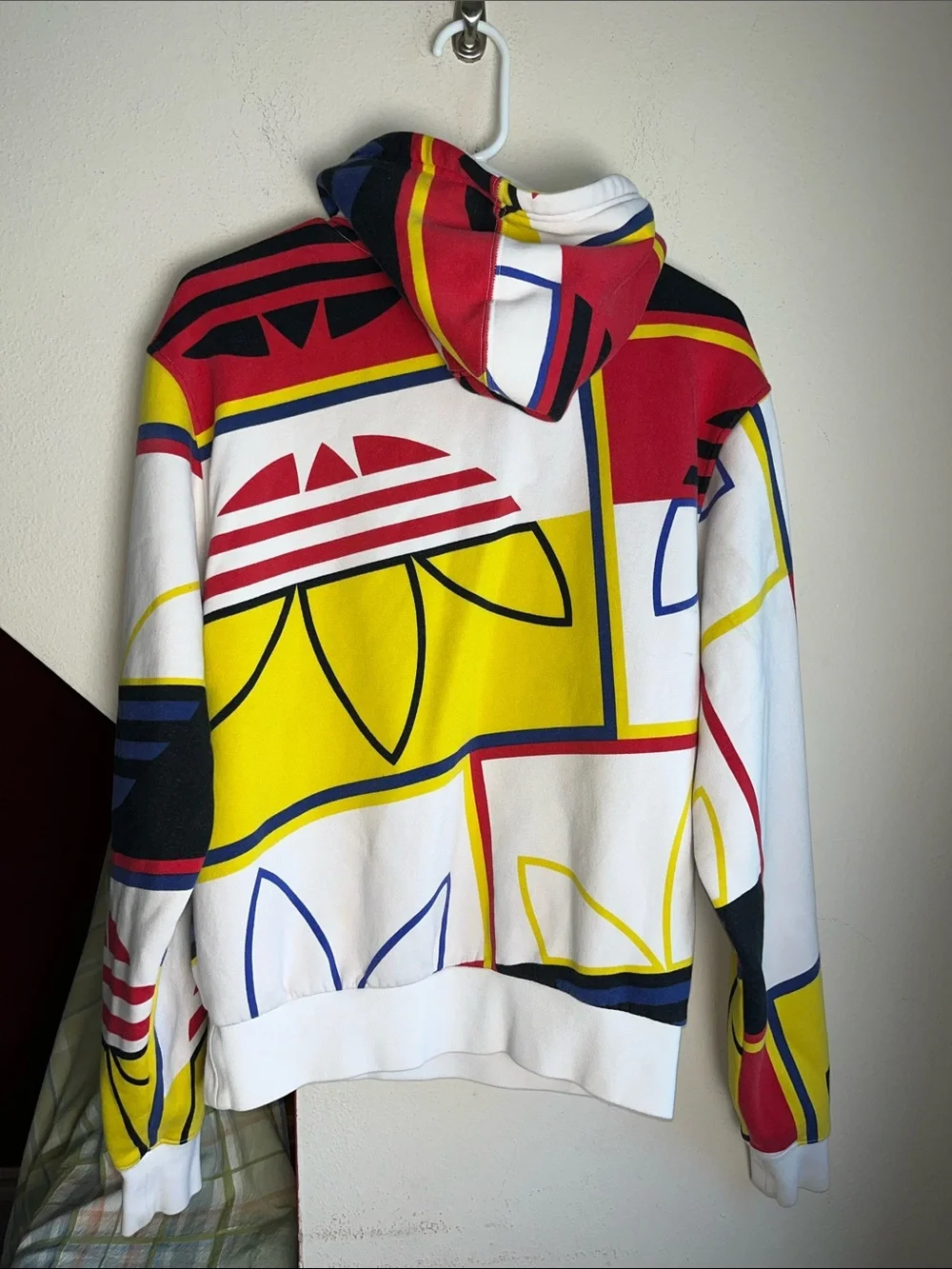 adidas Multi-Color Trefoil Graphic Hoodie - White, Yellow, Red, Navy 20” P2P